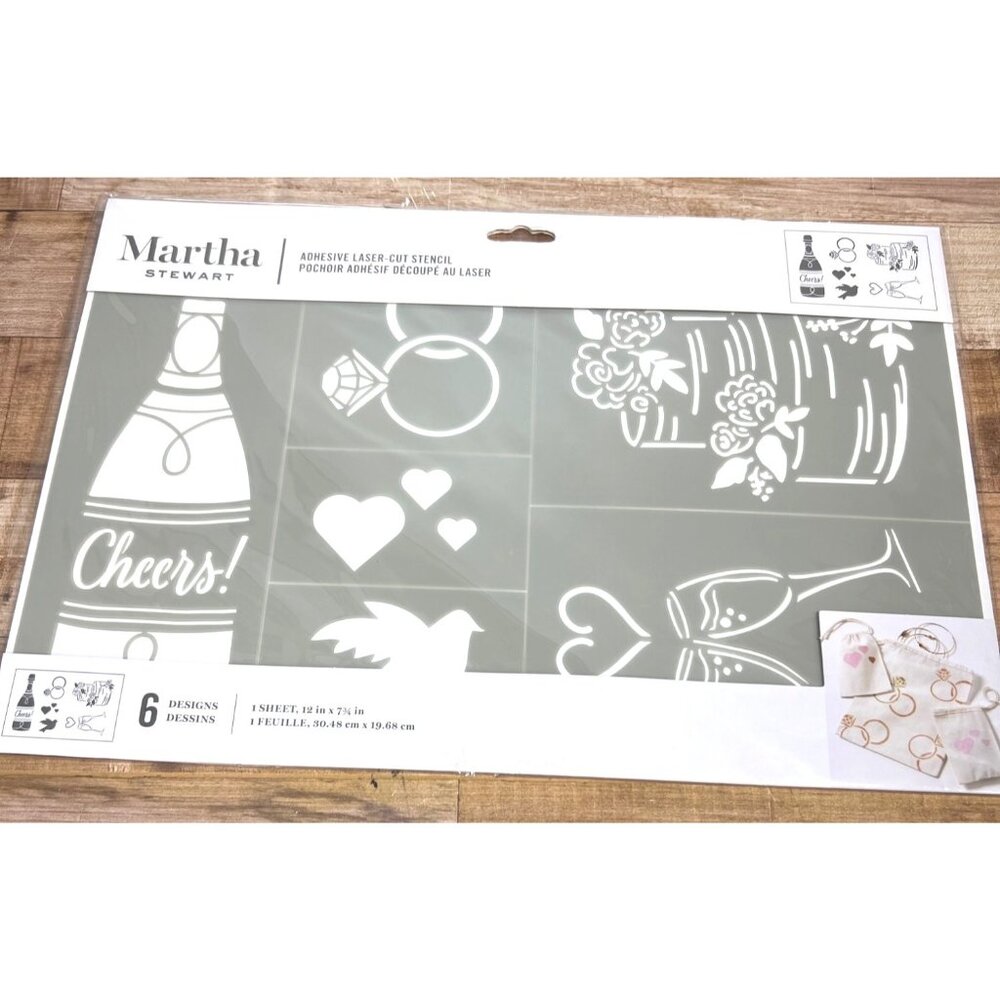 Martha Stewart Adhesive LaserCut Stencil 6 Designs Hearts Rings Cheers Wedding